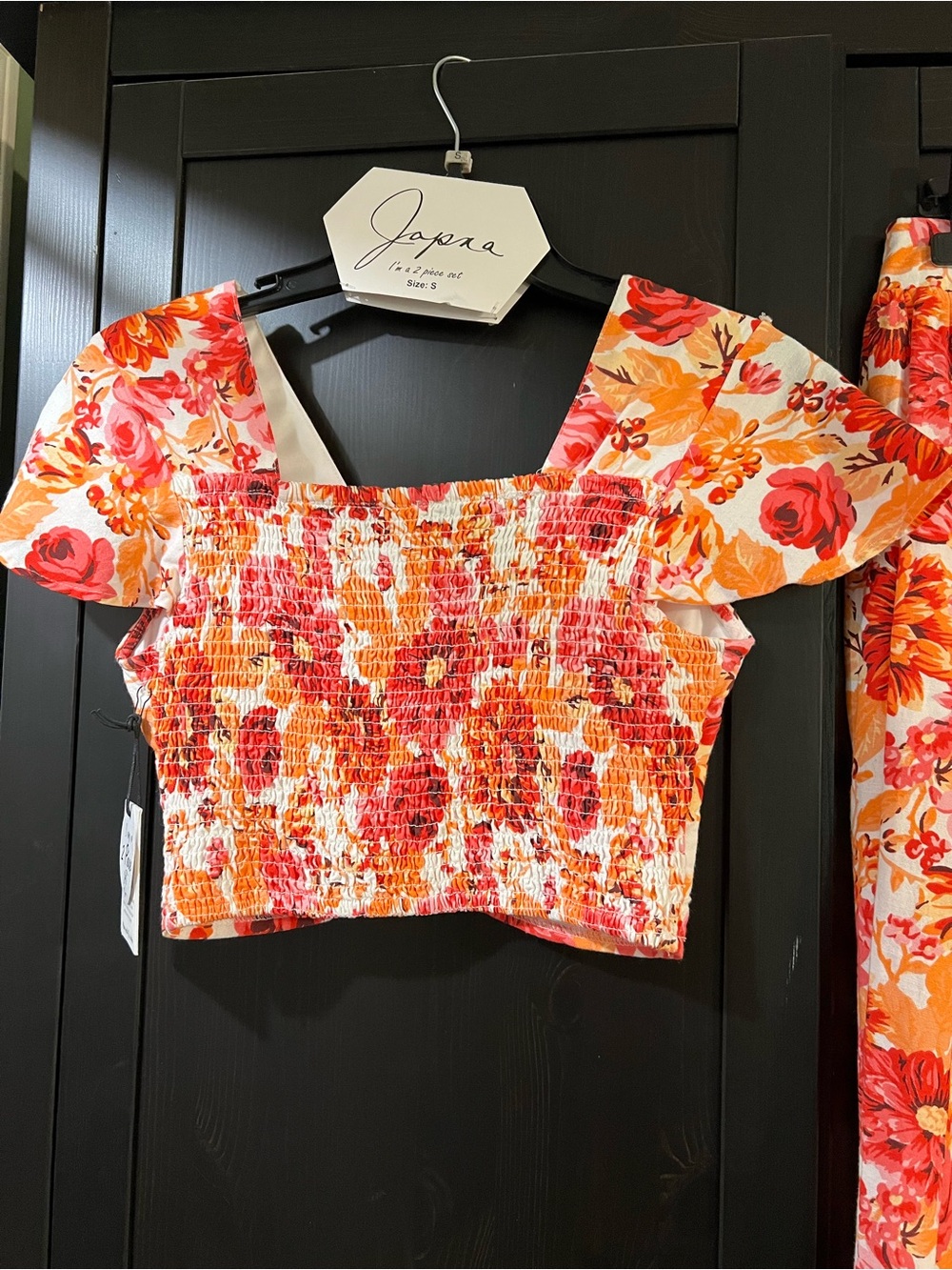 Japna Pink & Orange Floral Smocked Skirt Set - Picture 4 of 16